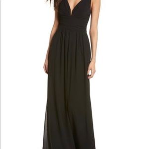 Lulus V-neck Black Chiffon Gown